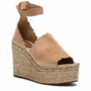 Chloe Lauren Espadrille Suede Beige Wedges size 8